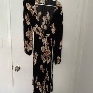 Long black floral Maxi dress with leg slit